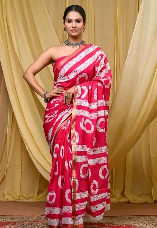 Women fancy elegant cotton mulmul saree with luxury zari border