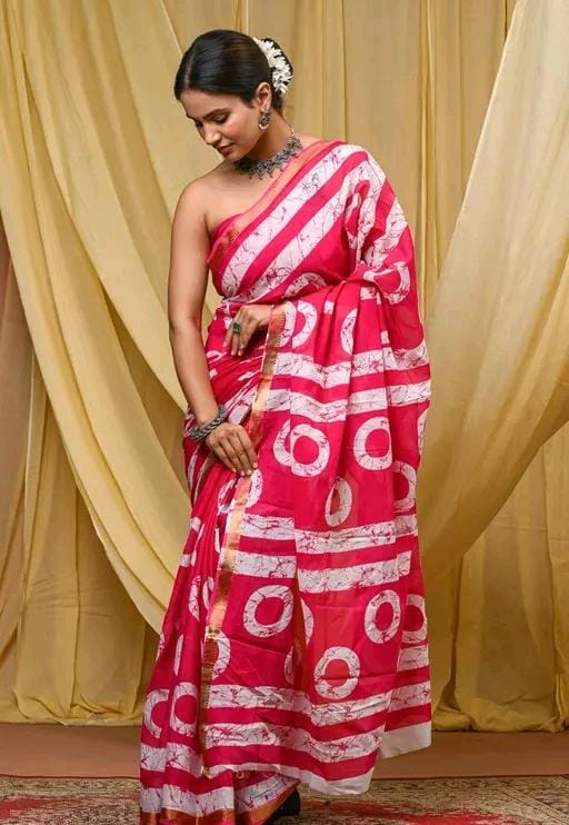 Women fancy elegant cotton mulmul saree with luxury zari border