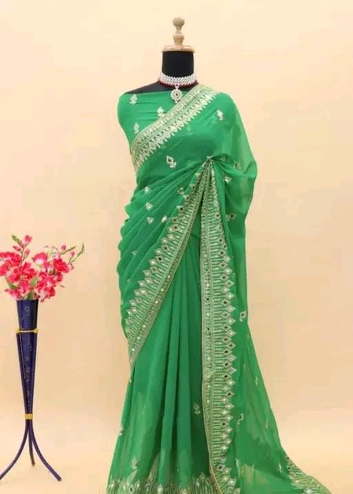 Embroidery mirror saree