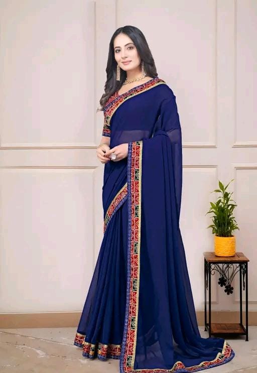 Fancy georgette plain saree with blouse