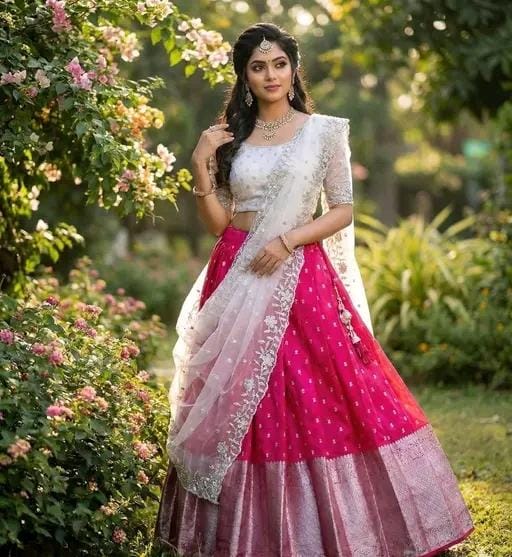 Kanjiveram silk zari lehenga with blouse and net dupatta