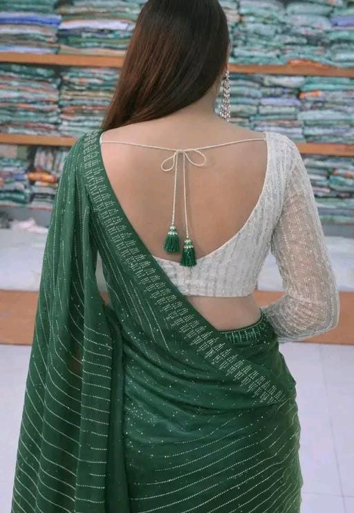Georgette cutwork diamonds saree with blouse,saree ready tp bear