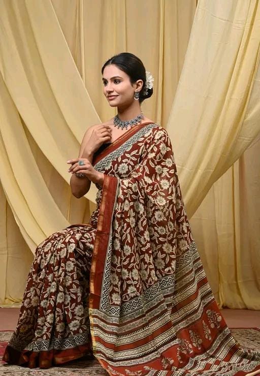 Jaipuri hand block printed soft cotton saree