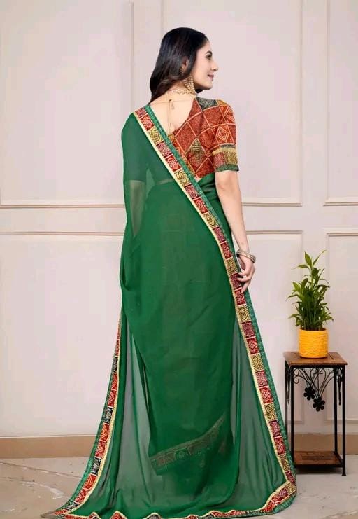 Fancy georgette plain saree with blouse