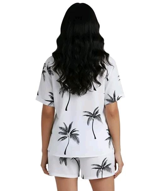 Laycra printed shirt & shorts co -co ord set for women