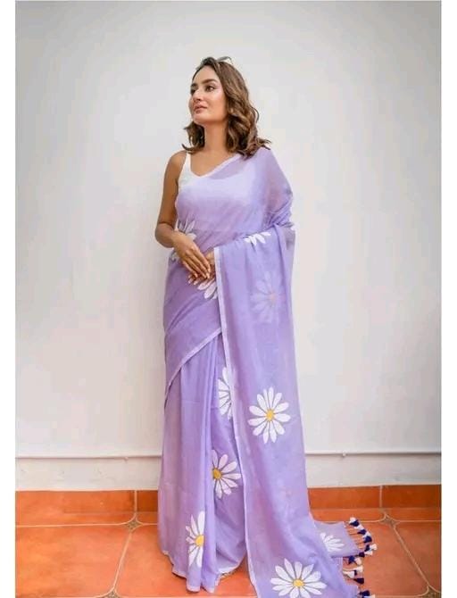 Floral linen printed saree for women