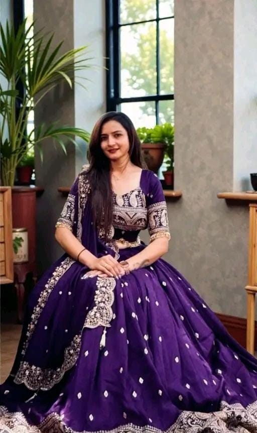 Purple women chinon silk with embroidered work lehenga choli set