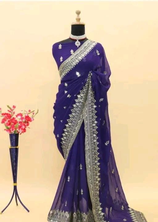Embroidery mirror saree