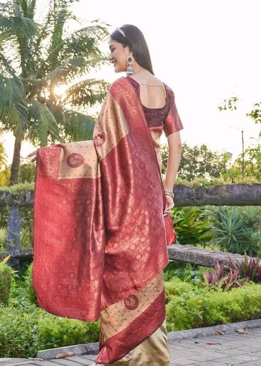 Woven srlf design pista colour banarasi saree