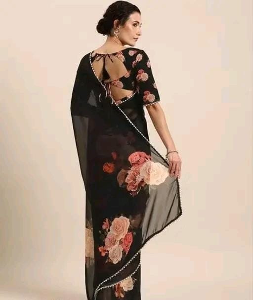 Print georgette saree with pearl lace border and matching blouse