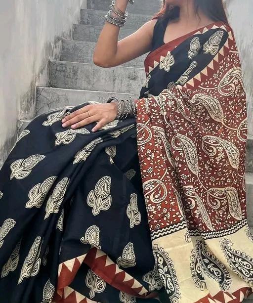 Women fancy soft cotton hand printed saree