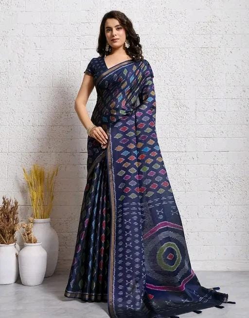 Miwa nevy woven printed art silk saree for women
