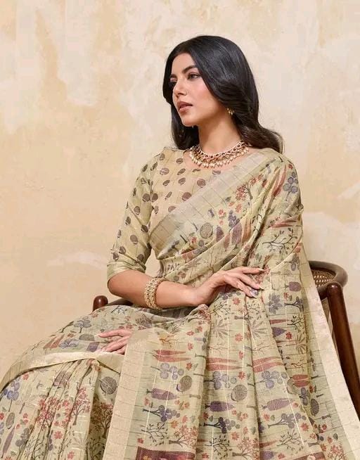 Fancy women print printed silk saree with blouse