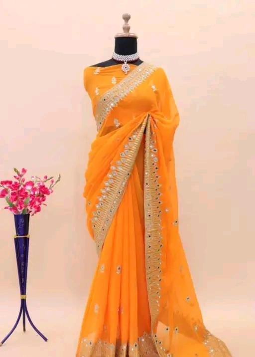 Embroidery mirror saree
