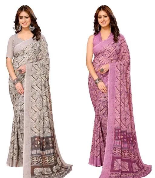 Women ,s desinger printed trendy saree with blouse materal (pack of 2)