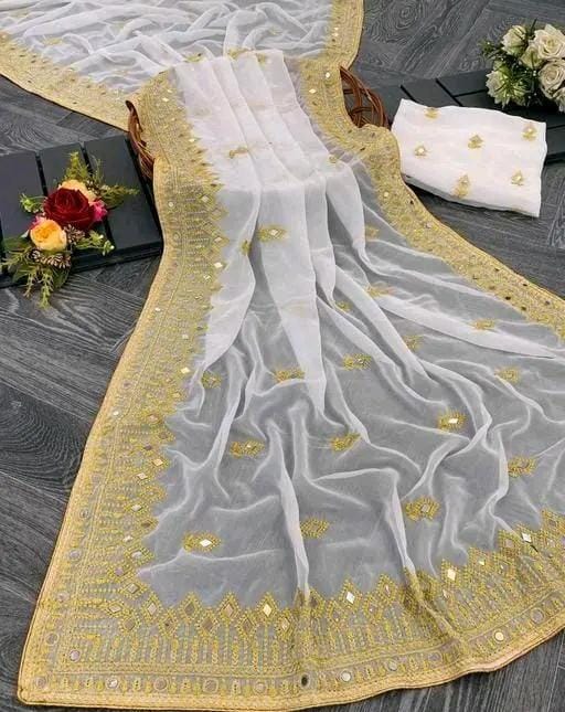 Embroidery mirror saree