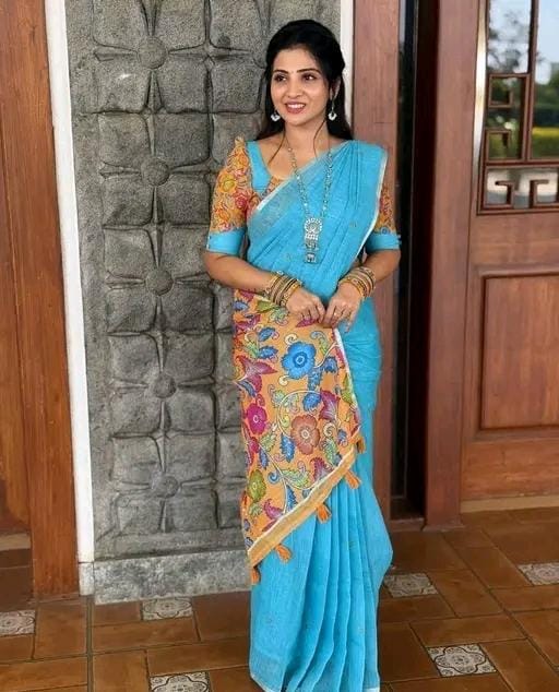 Linen cotton print sarer for women