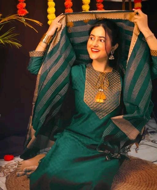 Embroidered cotton kurta pant dupatta
