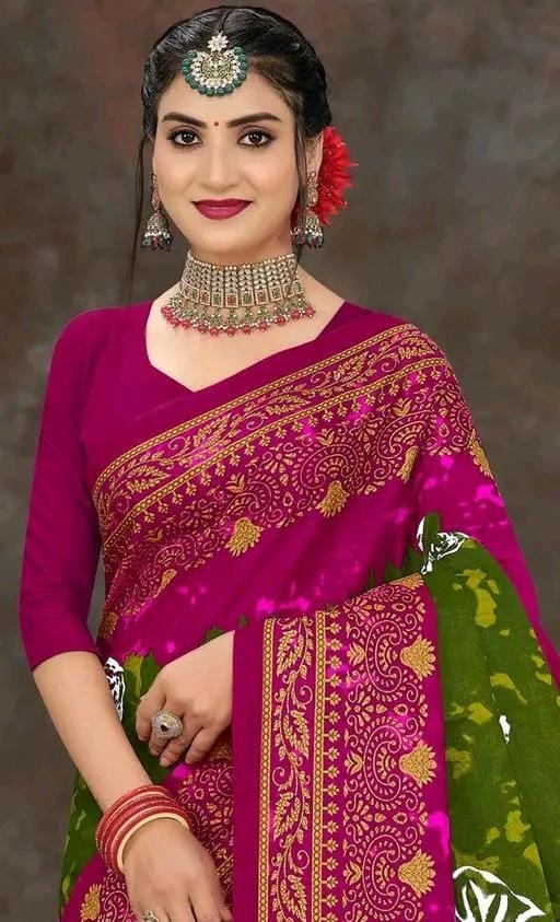 Women printed pure cotton saree with floral design