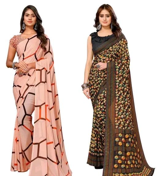 Women ,s desinger printed trendy saree with blouse materal (pack of 2)
