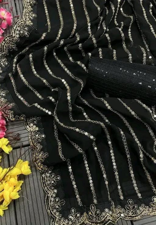 Z black party wear work saree with heavy designer
