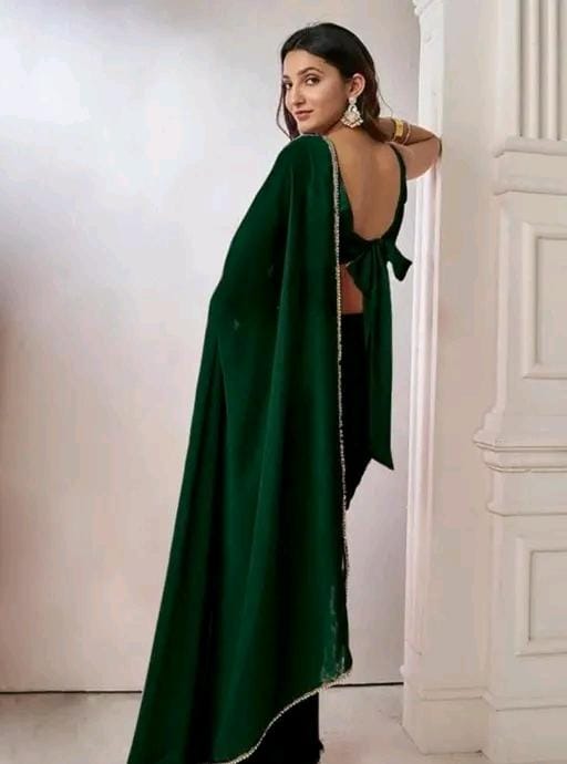 Women stylish pink colour plain pure fox georgette fabrics saree