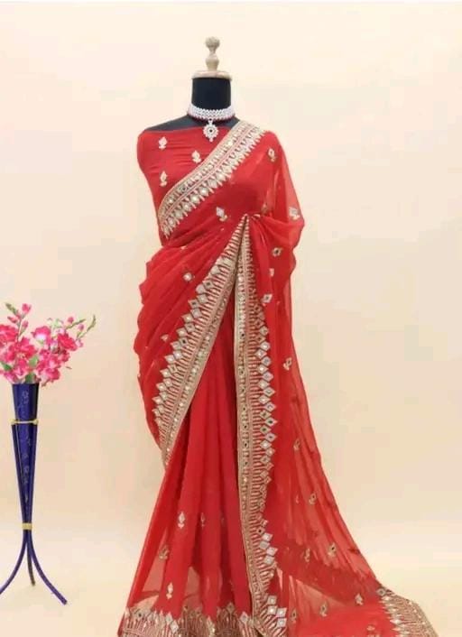 Embroidery mirror saree