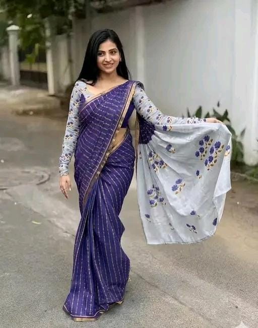 Women linen cotton saree party daiy wear
