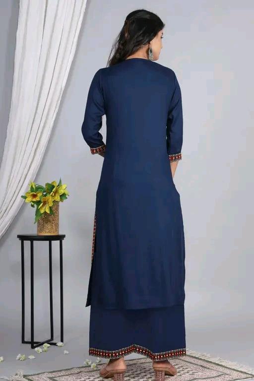 LVISH CRAFTS Women Rayon A-line Embroidred Long Kurti With Palazzos and Dupatta Set