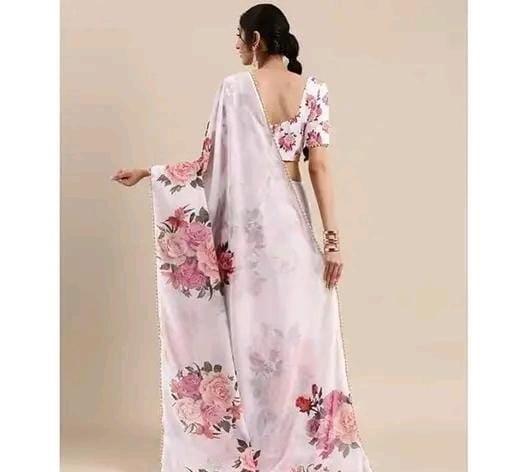 Print georgette saree with pearl lace border and matching blouse