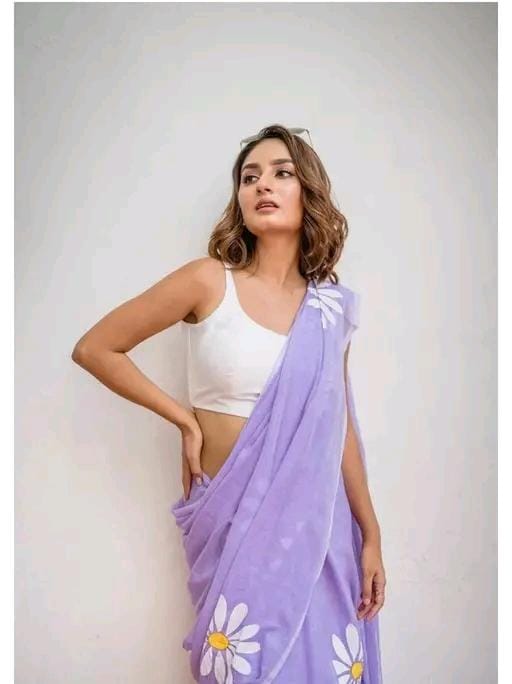 Floral linen printed saree for women