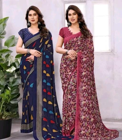 Daily wear georgette saree with blouse (pack of 2)