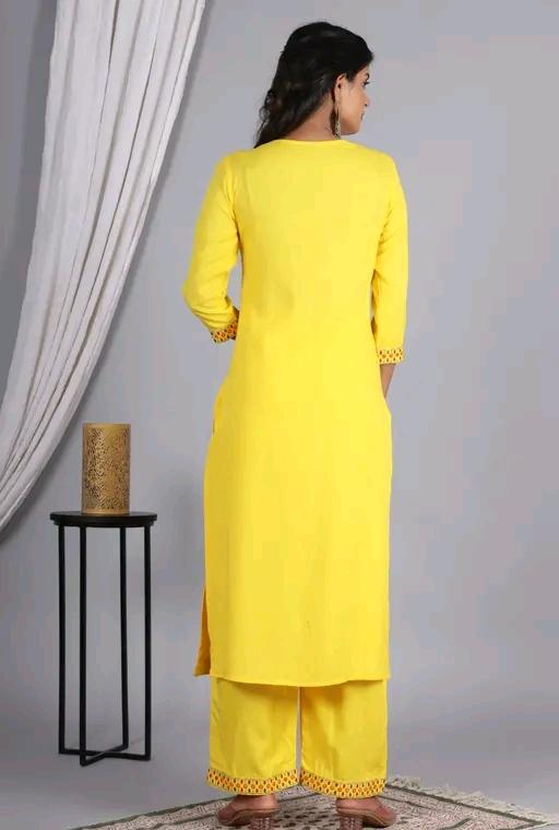 LVISH CRAFTS Women Rayon A-line Embroidred Long Kurti With Palazzos and Dupatta Set