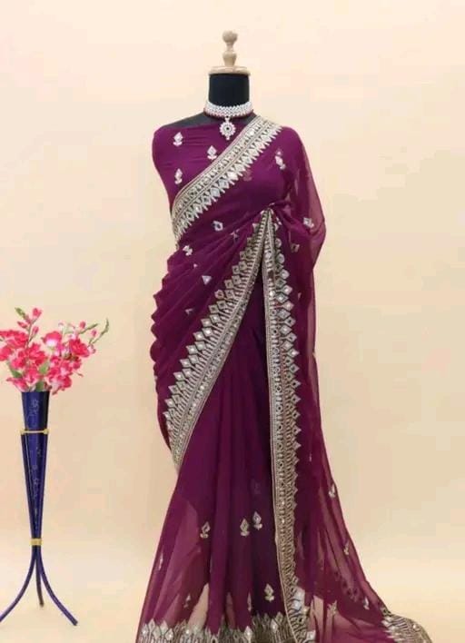 Embroidery mirror saree