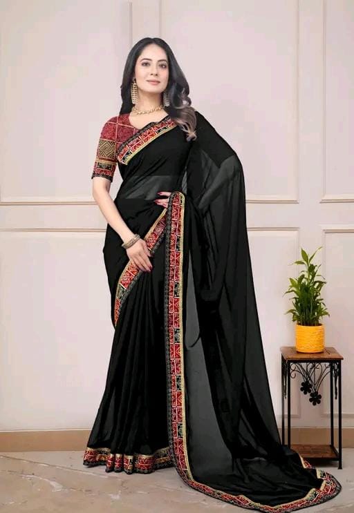 Fancy georgette plain saree with blouse