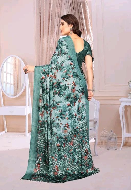 Fany print printed silk saree with blouse