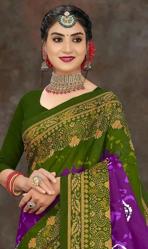 Women printed pure cotton saree with floral design