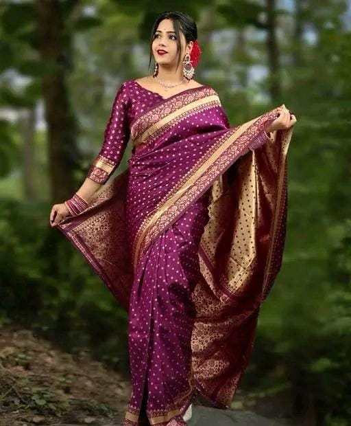 Designer jacquard saree with golden zari blouse