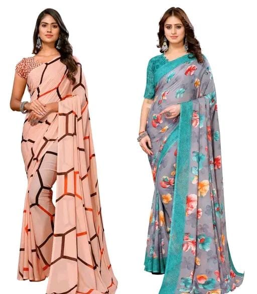 Women ,s desinger printed trendy saree with blouse materal (pack of 2)