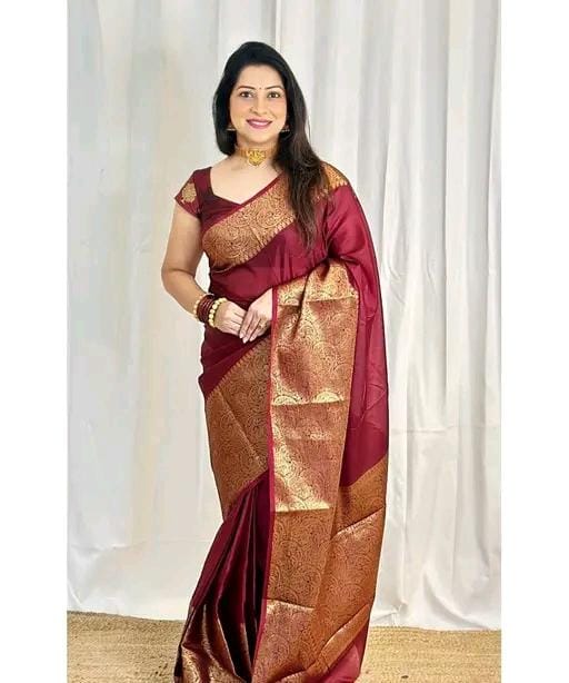 Royal banarasi soft semi silk saree with blouse piece for womens