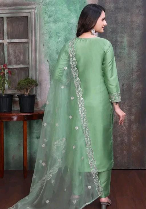 Rayon slub embroidered kurta set with dupatta