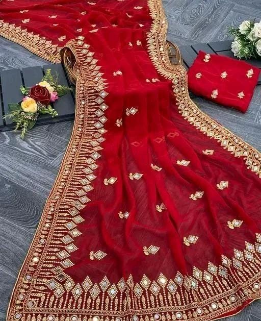 Embroidery mirror saree