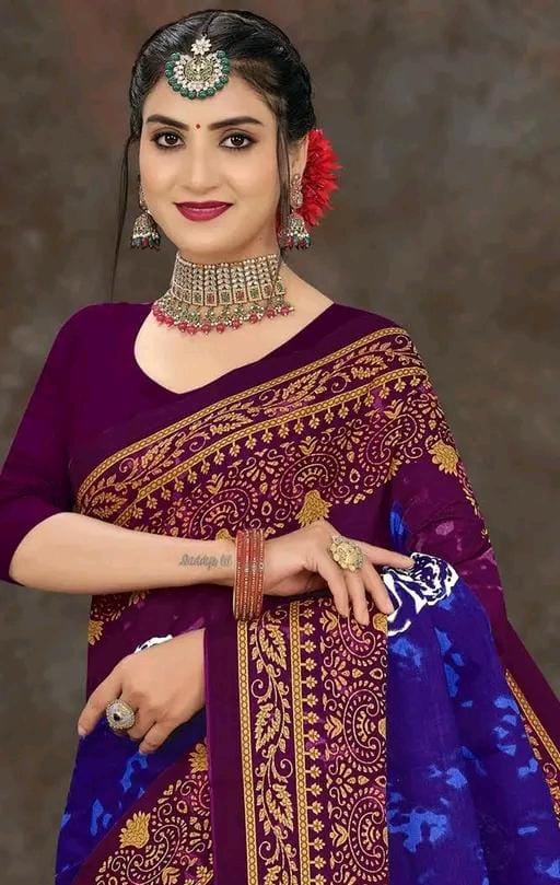Women printed pure cotton saree with floral design