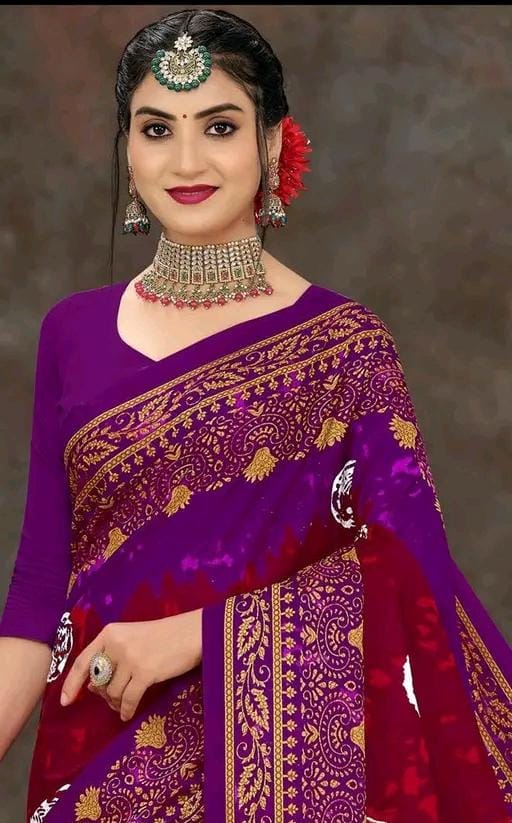Women printed pure cotton saree with floral design