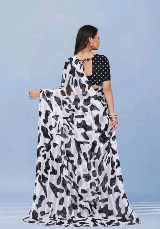 Pd silk mills pure georgette white saree with stone work