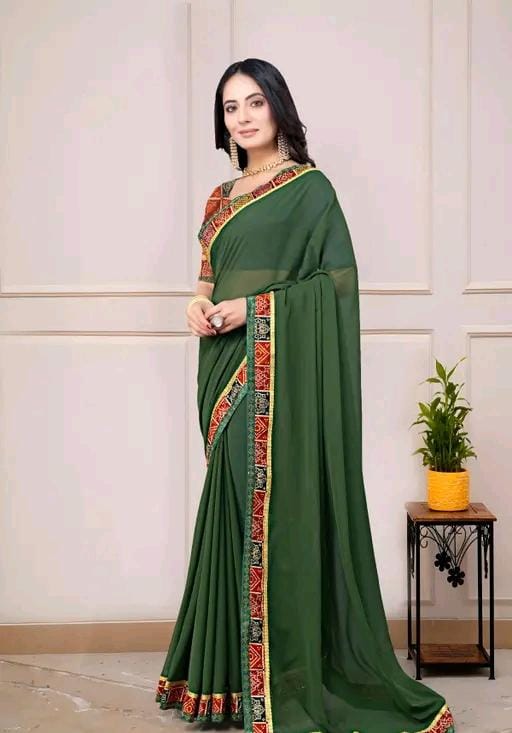 Fancy georgette plain saree with blouse