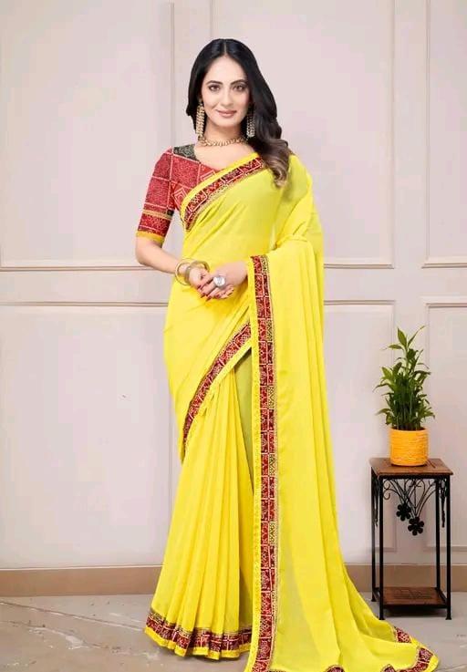 Fancy georgette plain saree with blouse