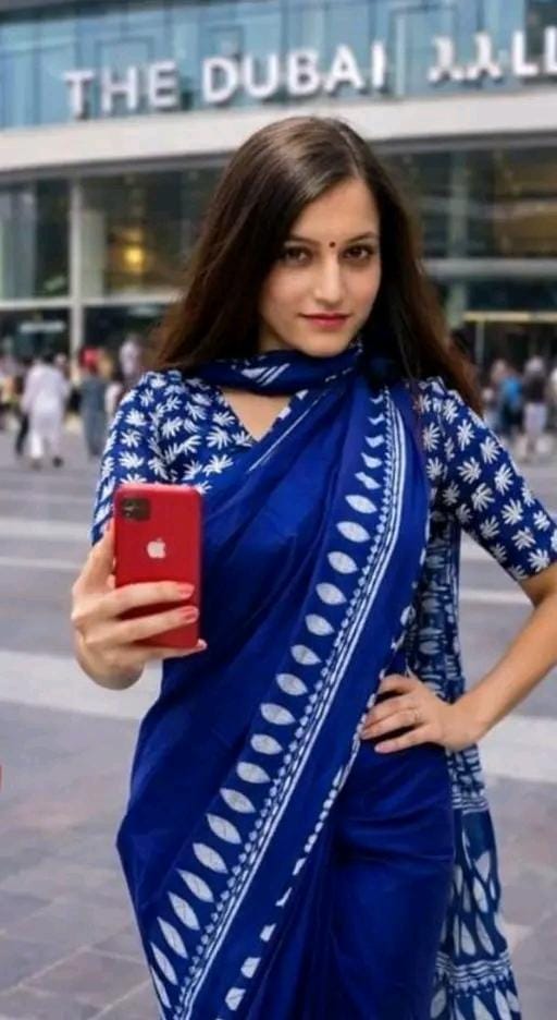 Hand block printed soft fancy cotton mulmul saree