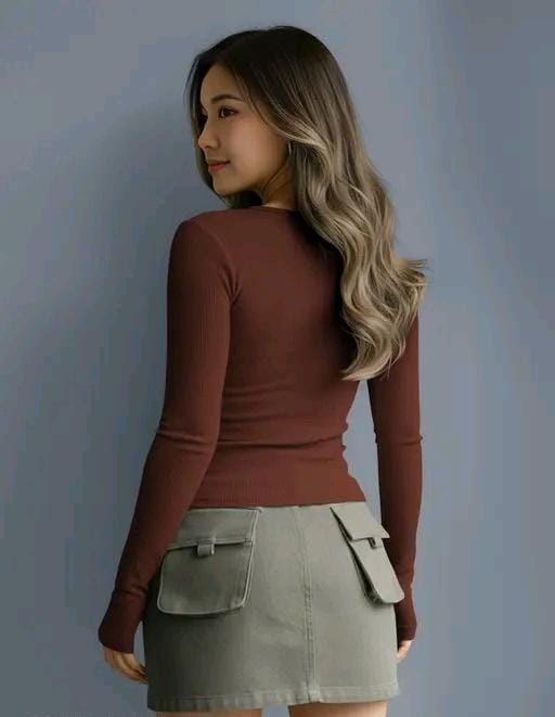 Casual polyester blend round neck with buttons long sleeves stylish top