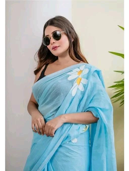 Floral linen printed saree for women